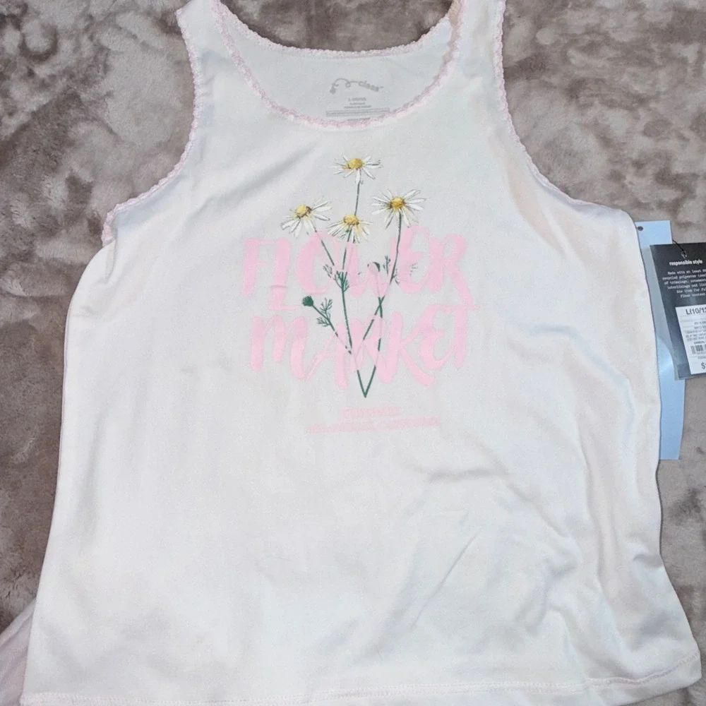 Art Class Pajama Set Kids L 10/12 White Pink NEW Flower Market Daisy Shorts